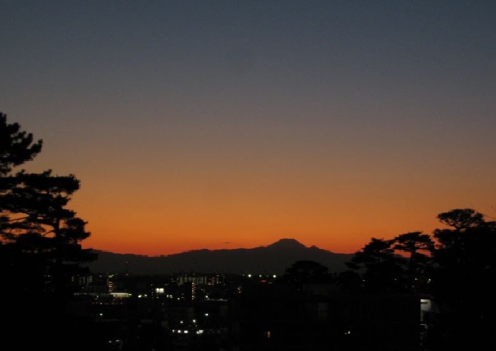 富士山、夕陽、